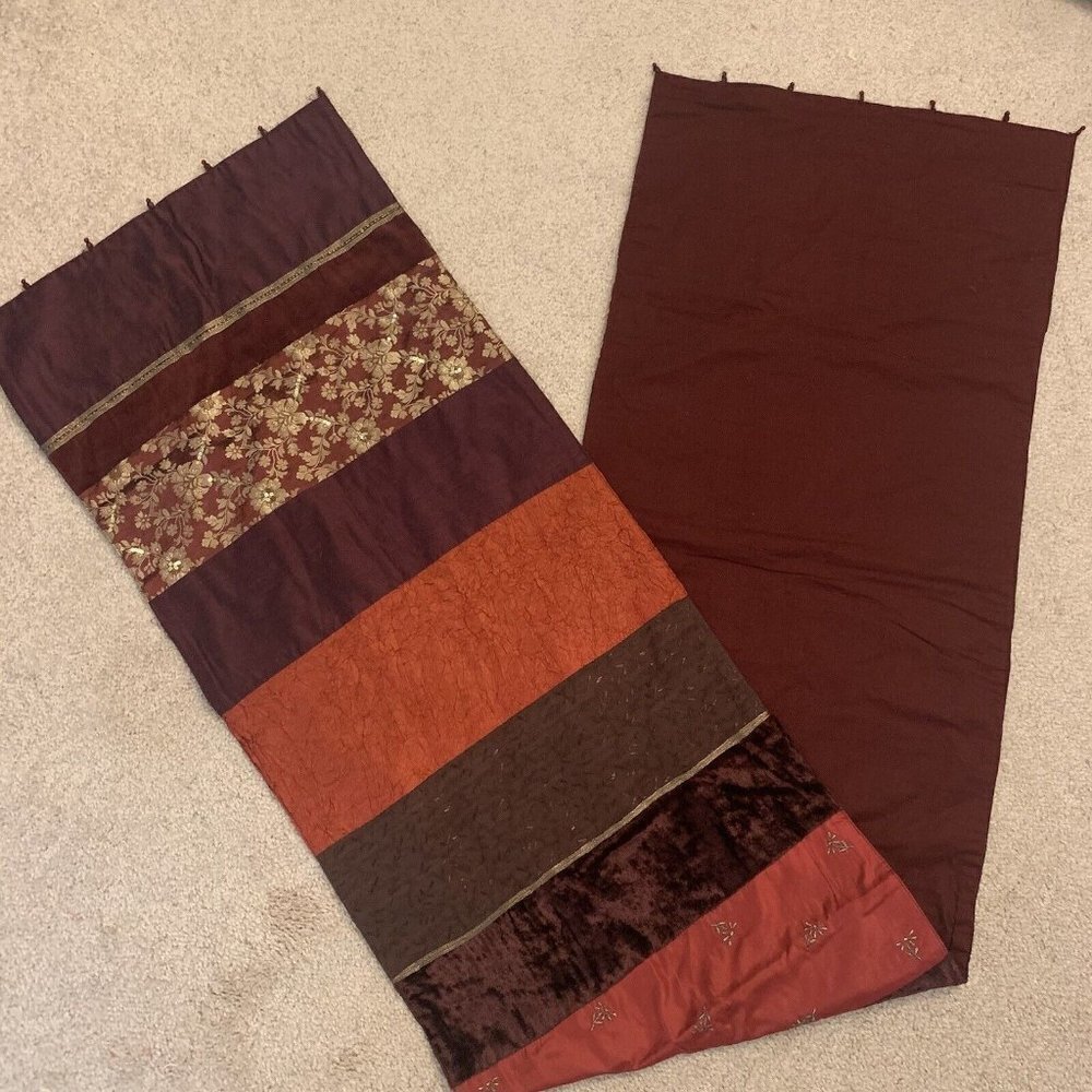 Table Runner 69.5" Lg. Jacquard Velvet Beaded Metallic Embroidered Fabrics. B88.